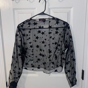 Sheer Black Star Cropped Long Sleeve